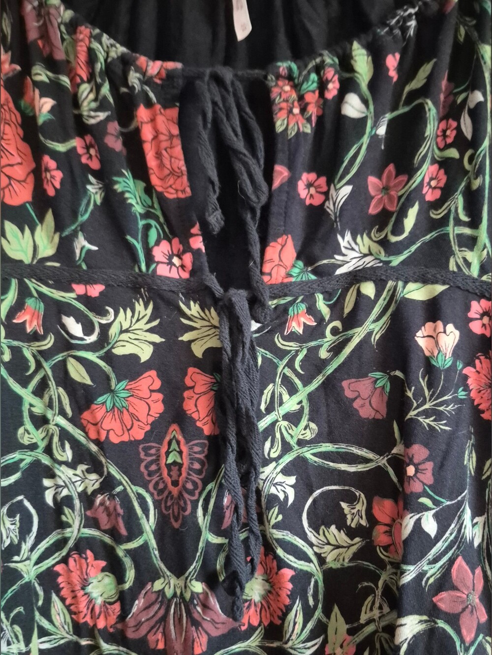 Free People Make It Easy Long Sleeve Fitted Scoop Neck Top Black Red Floral Sz M - Picture 7 of 11